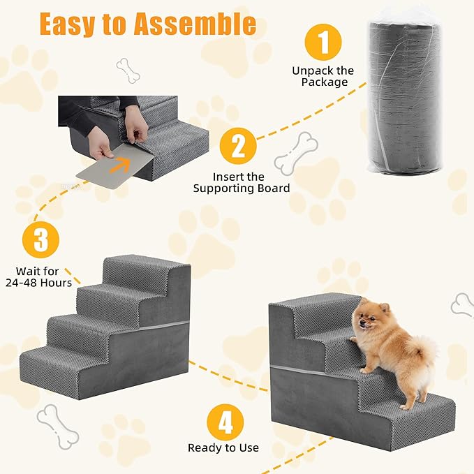 4-Step Dog Stairs for Large Dogs and Cats, 18in H Dog Steps for Couch, Sofa, Chair, Durable Non-Slip Sturdy Pet Steps, Pet Ramp for High Bed Indoor