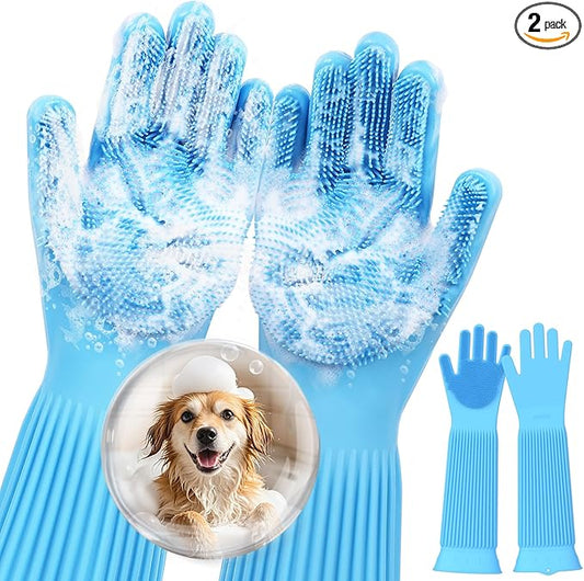 Pecute Pet Grooming Gloves, Heat Resistant Cat Bathing Gloves with High-Density Teeth, Silicone Dog Bathing Gloves with Enhanced Five Finger Design, Bathing and Massaging for Dogs and Cats