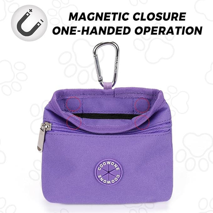 Dog Treat Pouch with Pet Training Clicker, Detachable Dog Puppy Training Treat Bag, 900D Oxford Cloth Magnetic Closure Small Dog Walking Bag for Travel or Outdoor Use (Purple)