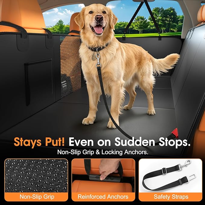 Hard Bottom Dog Car Seat Cover for Back Seat, 52"x65" Waterproof PU Leather Hammock with Side Flaps, Non-Slip Heavy Duty Protector for SUVs & Mid-Size Trucks, Supports Up to 450 lbs – Green