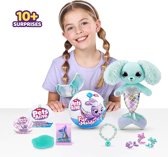 Pets Alive Furmaids by ZURU Mermaid Plush Interactive Lights Sounds Girls Toy (Green Puppy)