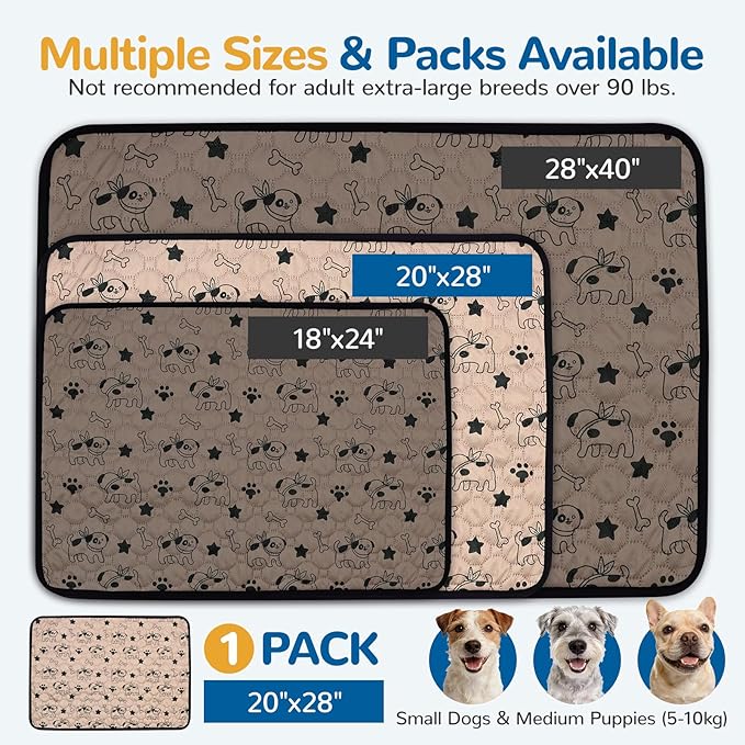 BAEJMJK Washable Dog Pee Pads 4-Layer Super Absorbent Puppy Training Pads Waterproof Non-Slip Leak-Proof Reusable Mats for Potty, Crate, Playpen & Travel(20"x28",Coffee 1-Pack)