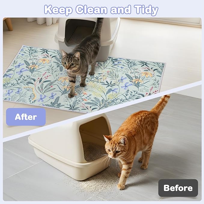 Washable Cat Litter Mat 48"x36" with Non-slip Bottom Waterproof Litter Box Mat Easy to Clean Litter Trapping Mat for Kitty