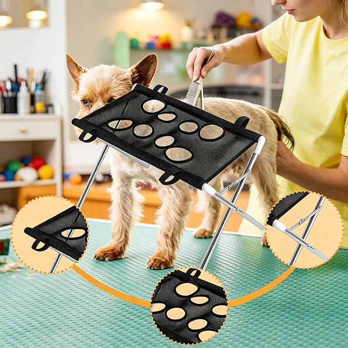 Pet Grooming Hammock Harness 8-Hole Breathable Mesh Dog Grooming Stand with Iron Frame Cat Grooming Hammock for Small Dogs Cats Pet Cleaning Care Grooming Up to 10kg. (Pink)