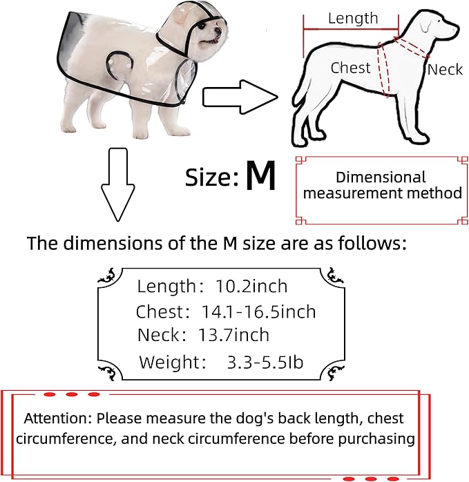 Transparent Dog Rain Poncho for Small Medium Dogs - Thick Waterproof Raincoat with Hidden Leash Hole & Adjustable Snaps, Windproof Hooded Cape for Bichon Poodle (Medium)