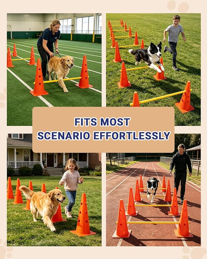 Dog Agility Course Backyard Set, Dog Agility Hurdle Cone Set with Height Adjustable Crossbar for Rehabilitation & Beginners, Dog Agility Equipment for Dog Obstacle Course - 18 Inch Orange
