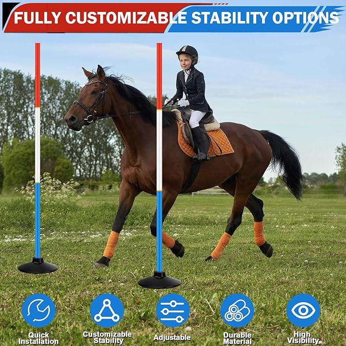 6 Pcs 6FT Pole Bending Poles for Horses | Horse Training Equipment with Round Base | Adjustable Gear for Horse Agility, Equestrian Sports, Soccer Drills, Football Practice & Dog Obstacle Courses