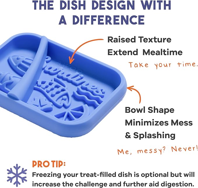 Awoo Sardina - Silicone Lick Mat + Slow Feeder for Cats & Small Dogs - Non-Slip Design with Suction Cups - Dishwasher Safe Pet Dish - Extends Mealtime and Reduces Anxiety - for Wet & Dry Food (Cobalt)