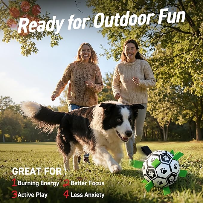 QDAN 6 Inch Dog Toys, Durable Floatable Dog Balls for Tug, Fetch, Herding and Water Play, Soft PU, World Cup Dog Soccer Ball with Straps for Small to Medium Dogs, Ideal Outdoor Play & Birthday Gift
