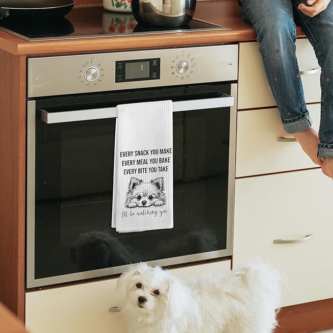 Pomeranian Dog Gifts Kitchen Towels, Pomeranian Dogs Gifts for Women Men, Funny Puppy Dog Lover Hand Dish Tea Towel for Kitchen Decor, Funny Every Snack You Make Hand Towels, 16x24 Inch