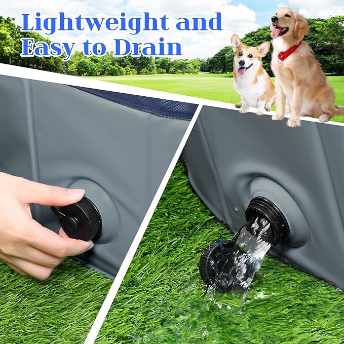 Eooqi Foldable Dog Pool, Portable Pet Bath Tub and Kiddie Swimming Pool, Collapsible Bathtub for Puppies, Small, Medium and Large Dogs, Cats and Kids, 71 x 12in, Gray