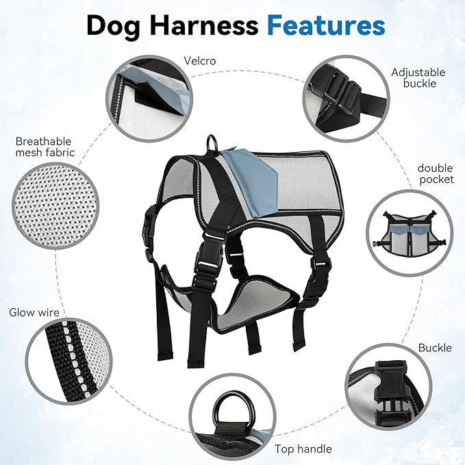Cooling Dog Vest: Large Dog Harness - Made from Aviation-Grade Temperature - Adjustable Soft Padded Pet Harness for Summer Hot Weather