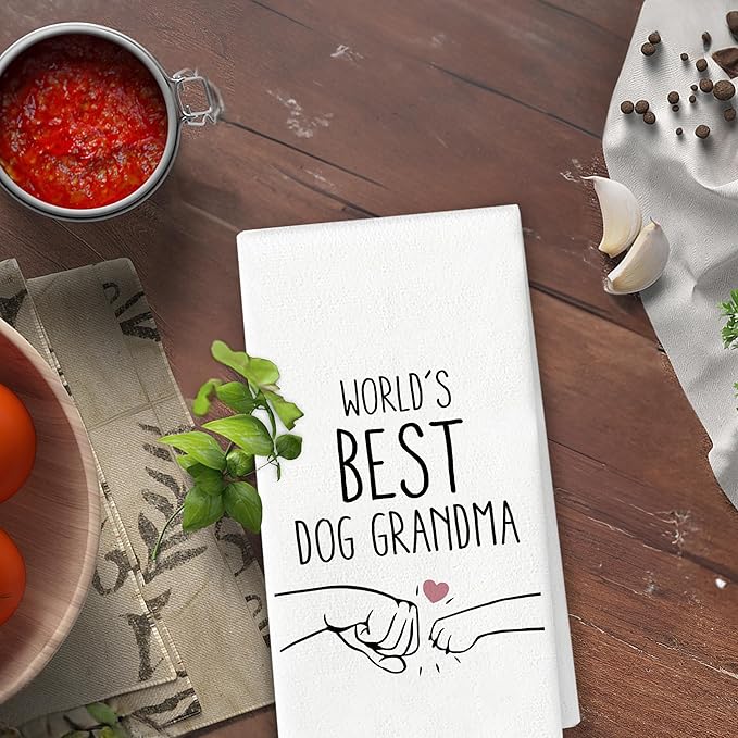 Dog Grandma Kitchen Towels - Dog Lovers Gifts for Grandma, Dog Kitchen Decor, World's Best Dog Grandma Decorative Tea Dish Towels, 16x24