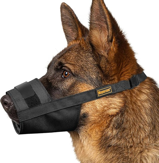 Mayerzon Dog Muzzle for Large Medium Small Dogs, Adjustable Fit, Soft & Sturdy Fabric, Prevents Fierce Barking Biting Chewing, Ideal for Grooming Walking Vet Visits, Allows to Pant Drink (Black, S)