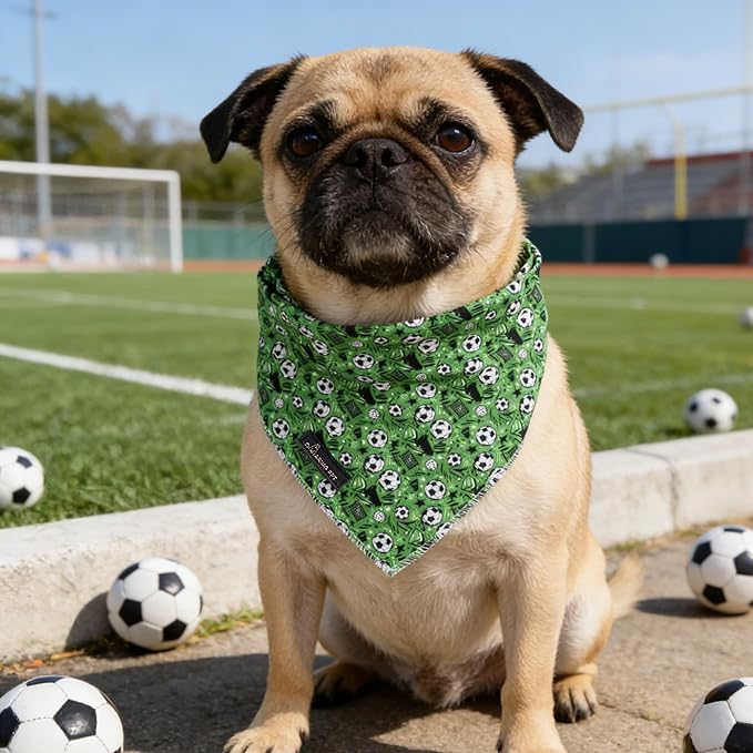 ARING PET Soccer Dog Bandanas, Cute Green Pet Bandana Scarf Triangle Bibs for Puppy Small Medium Large Boy Girl Dogs Cats-L