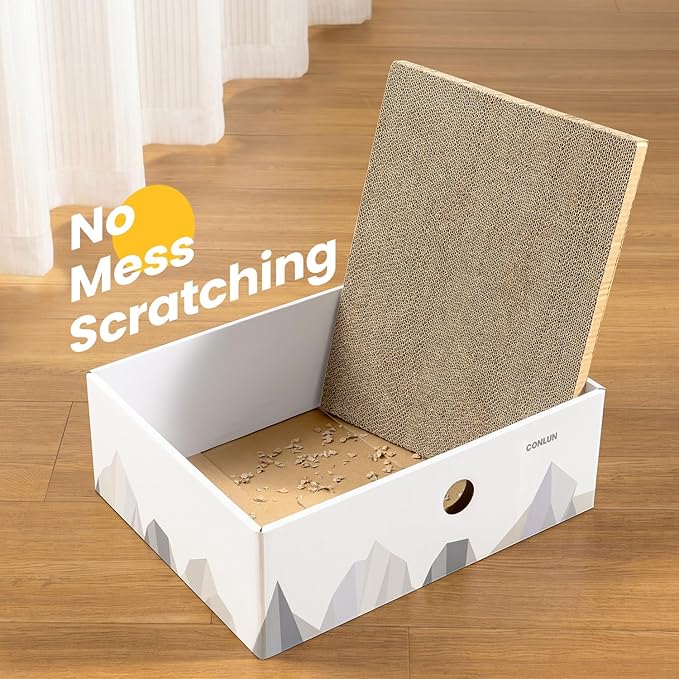 Conlun Cat Scratcher Box with 3-Layer Corrugated Pad, Heavy-Duty Double-Sided Cardboard Scratching Board & Bed, Checkered Design, for Cats,Jumbo