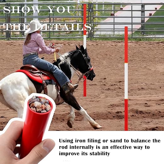 6 Pcs 6 FT Pole Bending Poles for Horses, Portable Speed&Agility Training Equipment Set with Ground Nail and Bag for Horses, Dogs, Soccer, Basketball, Football