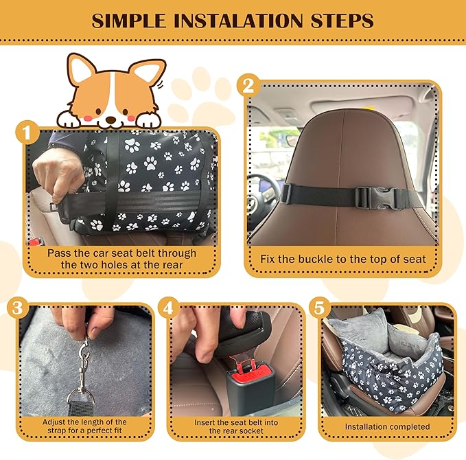 Dog Car Seats for Small Medium Sized Dogs Carseat for Car Funny Fuzzy Pet Dog Booster Car Seat Puppy Under 28 Lbs with Soft Plush Cushion&Washable Removable Cover