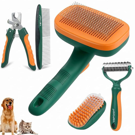 2 Pcs Self Cleaning Slicker Brush & Nail Clippers for Dog and Cats,Shedding Long and Short Haired Pets,Skin Friendly Deshedding Grooming Tool