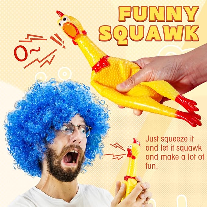 Zddaoole 6 Pcs Large Screaming Chicken Dog Toys,Yellow Rubber Chicken 12 inch,Squeeze Squeaky and Screaming Chicken,Prank Novelty Toy for Adults