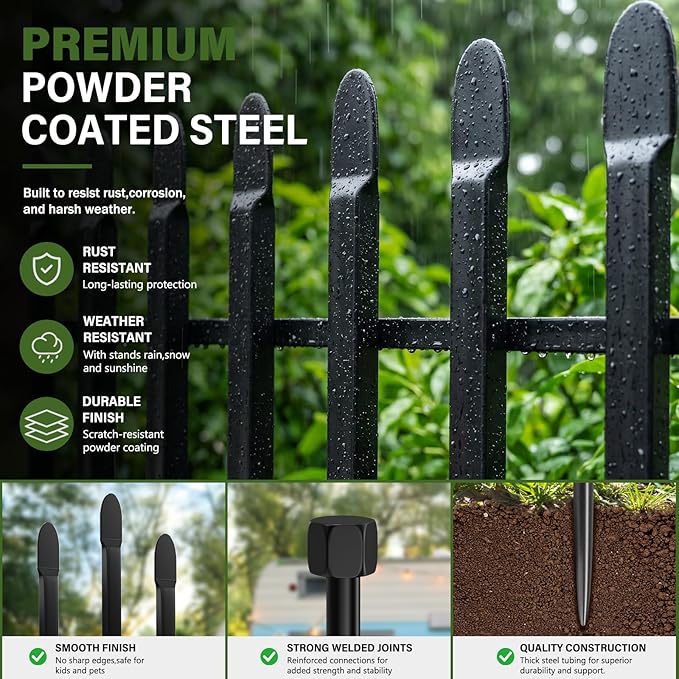 5 Panels No Dig Decorative Garden Fence, 24in(H)×11ft(L) Heavy-Duty Rustproof Metal Panels, Outdoor Dog Barrier for Yard & Patio, Landscape, Border| Portable Temporary Fencing