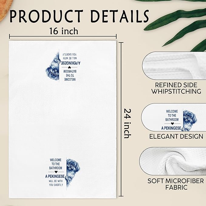 Funny Pekingese Dog Hand Towels for Bathroom, A Pekingese Will Be with You Shortly Hand Towels, Dogs Decorative Dish Tea Towel for Kitchen Bathroom Decor, Dog Lover Gifts for Women Men, 16x24
