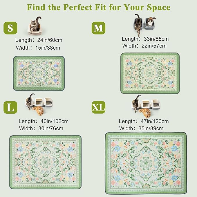 Unicorn Catcher 24X15in Cat Litter Mat Machine Washable Soft 3D Air Mesh Litter Box Rug Non-Slip Backing Quick Dry Scatter Control for Paws,Bean Green