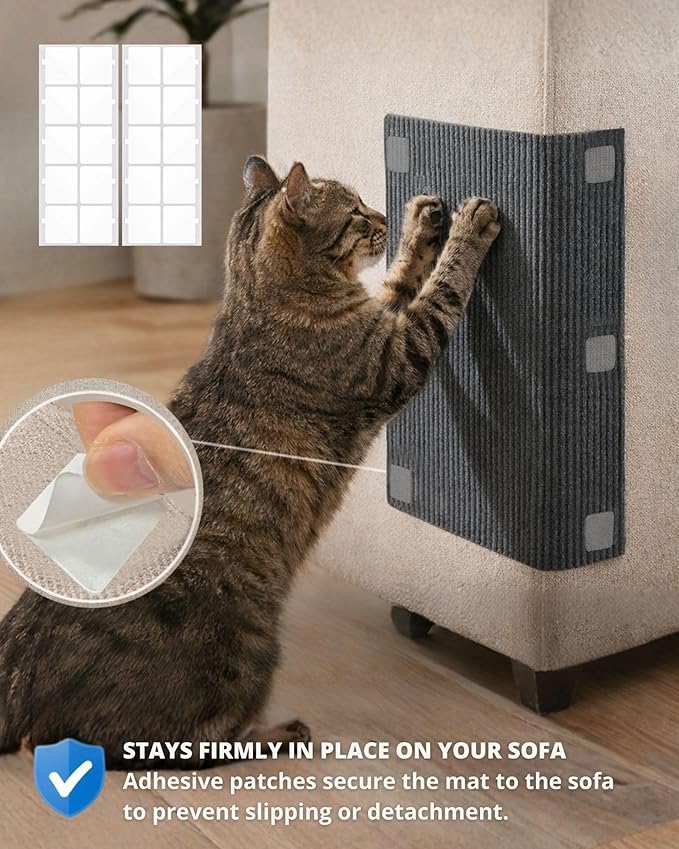 Corner & Wall Cat Scratch Mat, Self-Adhesive Trimmable Cat Scratcher, Wall Mounted Scratching Pad for Indoor Cats, Sofa Furniture Protector, Cat Post Replacement (Darkgrey, 23.6''x11.8'', 3-Pack)