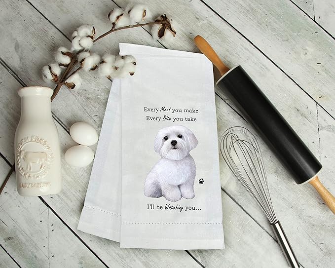 E&S Imports Maltese Kitchen Towels - Soft, Highly Absorbent - Maltese Gifts - Reusable - Quick Drying - 100% Natural Cotton