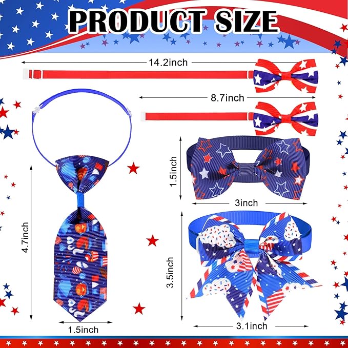 Aliceset 240 Pcs 4th of July Patriotic Dog Bows Tie Basic Collars Bulk Independence Day Red Blue White Pet Neckties for USA Memorial Day Dog Cat Pet Party Accessories(4th of July)