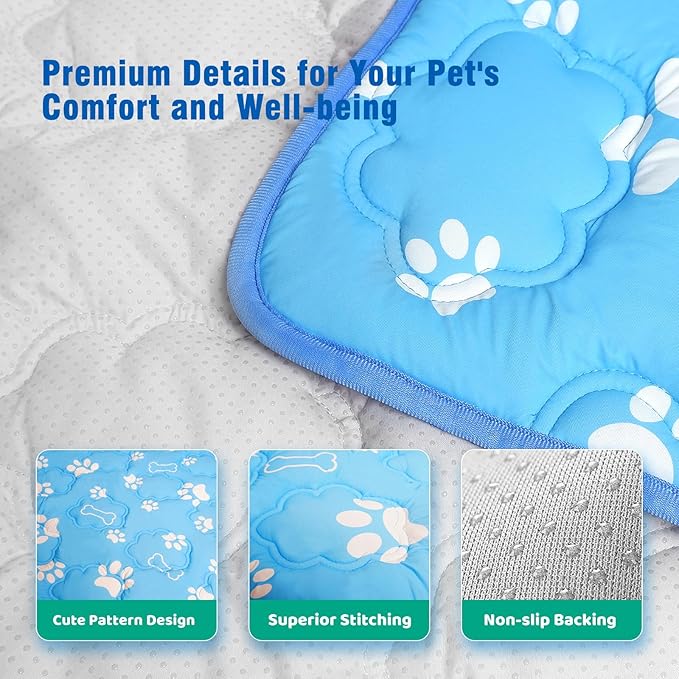 Dog Cooling Mat, Large Cooling Dog Bed Mat for Indoor & Outdoor, Q-Max>0.5, Machine Washable Non-Toxic Portable Pet Cooling Pad for Kennel, Crate, Car - L(36" x 27") - Blue