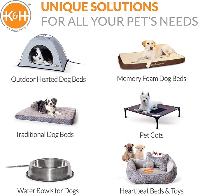 K&H Pet Products Self-Warming Dog Crate Pad, Large Self Heated Dog & Cat Bed Mat, Portable, Machine Washable, No Electric Needed, Adjustable Fit, Non-Slip Bottom - Large 37 X 25in Gray