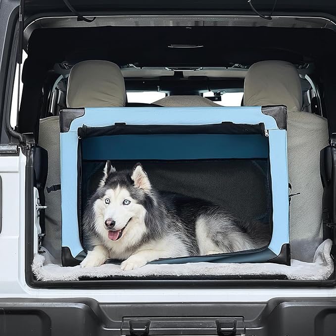 JOYTUTUS Pet Day Special, 32 Inch Collapsible Dog Crate, Steel Frame 8-Bar Foldable Soft Kennel, Portable Travel Crate for Large Dog Up to 51lbs, Oxford Cat Carrier Fit for Car Travel Indoor Outdoor