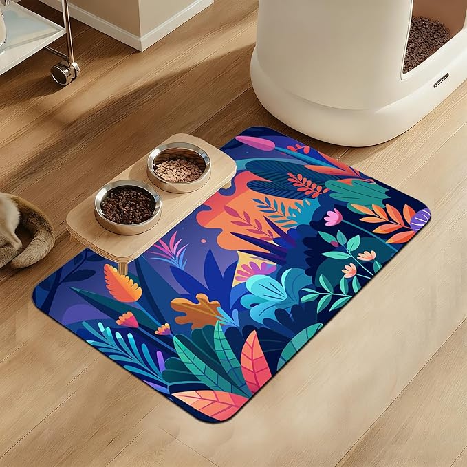 Boho Starry Forest Dog Food Mat–Absorbent Quick Dry Feeding Placemat for Food and Water Bowls, Non Slip Rubber Backing, Waterproof Pet Supplies for Mess-Free Eating 12"x20"