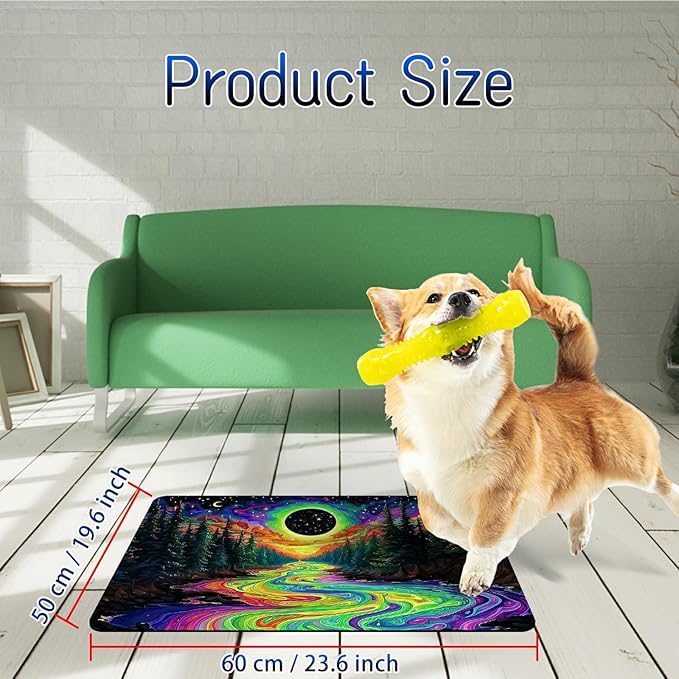 Dog Food Mat, 19.6" x 23.6" Absorbent Pet Feeding Mat for Food and Water, Waterproof Diatom Mud Pet Placemat with Non-Slip Rubber Backing, Easy Clean Cat Bowl Mat for Floors - Forest Art Sun