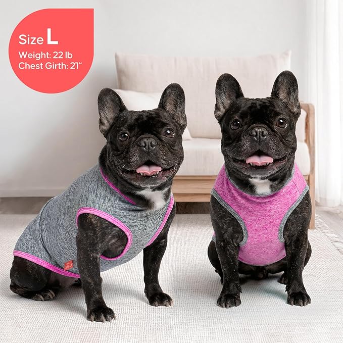 KYEESE 2Pack Dog Shirt, Lightweight Sun Protection Sleeveless Dog T Shirts for Small Medium Dogs Girl, Breathable Pet Reflective Tank Top Summer Dogs Clothes for Outdoor Walking, Grey+Hotpink, XL