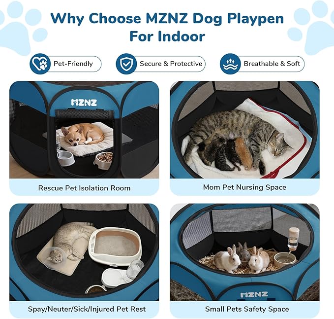 Dog Cat Playpen, Portable Small Animal Playpen Crate Indoor for Dogs Cats Rabbits, Foldable Guinea Pigs Bunny Cage Enclosure Outdoor, Pop Up Dogs Cats Tent Kennel with Carrying Case, Blue Black