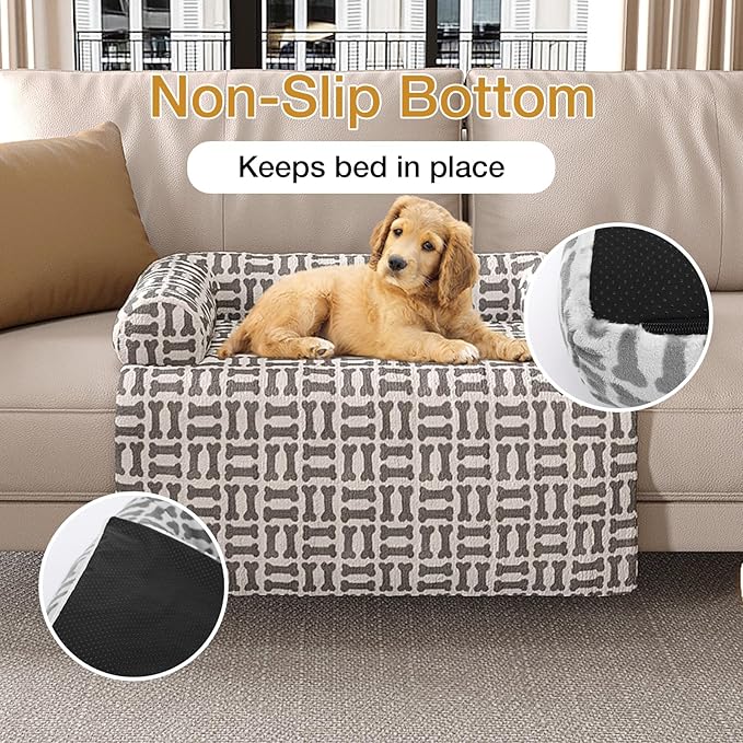 Orthopedic Dog Bed Mat for Large Dogs, Washable Sofa Protector Pet Bed with 3-Sided Bolster, Shredded Memory Foam & Plush Support, Non-Slip Bottom for Medium & Small Dogs (Grey)