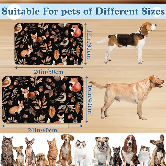Wild Forest Animals Pet Feeding Mat–Quick Dry Absorbent Dog Cat Food Mat, Non Slip Waterproof Bowl Placemat for Messy Eaters, Pet Accessories for Floors 16"x24"