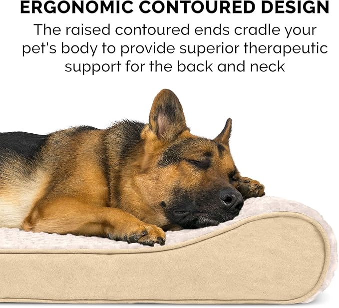 Furhaven Memory Foam Dog Bed for Large Dogs w/ Removable Washable Cover, For Dogs Up to 75 lbs - Ultra Plush Faux Fur & Suede Luxe Lounger Contour Mattress - Cream, Jumbo/XL