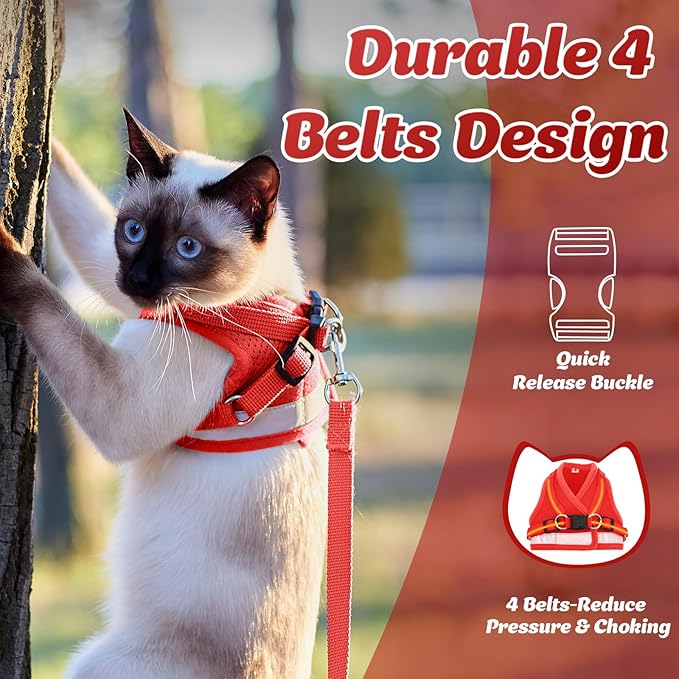 Supet Cat Harness and Leash Set - Soft Mesh Adjustable Cat Vest Harness with Reflective Strap for Walking Cat and Puppy Rabbit