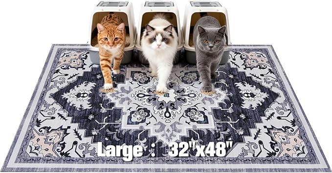 EXPAWLORER Cat Litter Mat, 32”x48” XL Non-Slip Urine Waterproof Litter Trapping Mat Easy to Clean Washable Litter Box Mat for Floor Soft on Kitty Paws, Indoor Food Mats Rug Pads for Bathroom Grey
