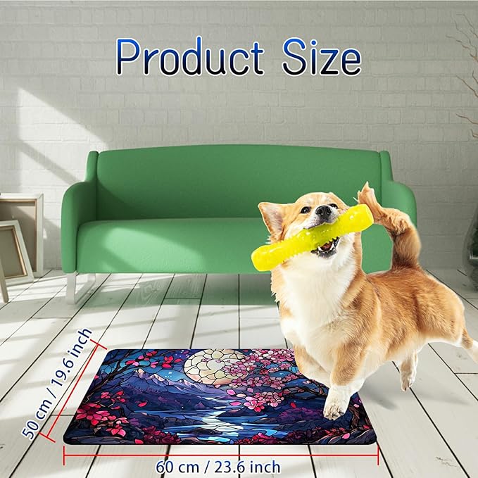 Dog Food Mat, 19.6" x 23.6" Absorbent Pet Feeding Mat for Food and Water, Waterproof Diatom Mud Pet Placemat with Non-Slip Rubber Backing, Cat Bowl Mat for Floors - Moon Creek Flower
