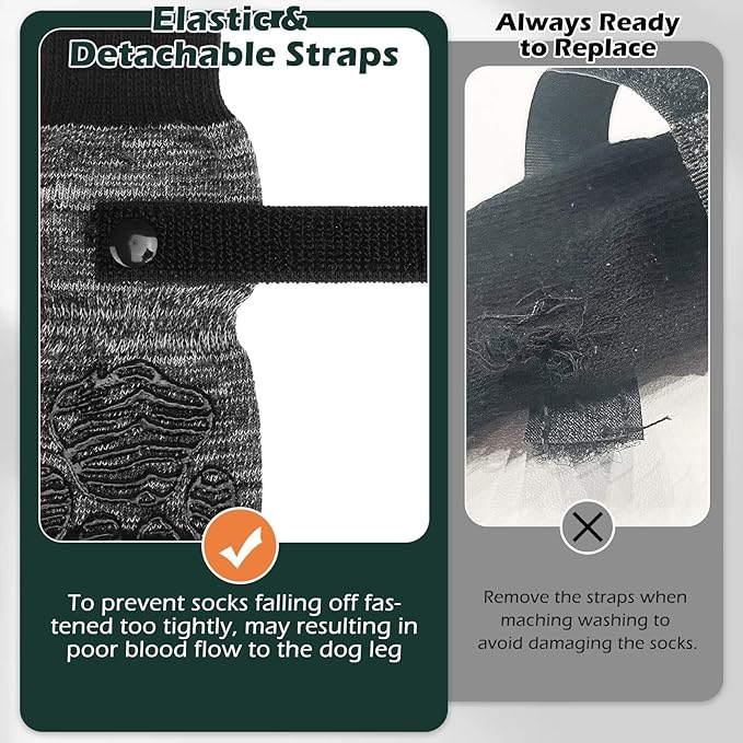 EXPAWLORER Dog Socks to Prevent Licking Paws with Grippers for Hardwood Floors Anti Slip, Traction Control Dog Shoes Booties Boots & Paw Protectors for Small Medium Large Senior Dogs Cold Winter XS