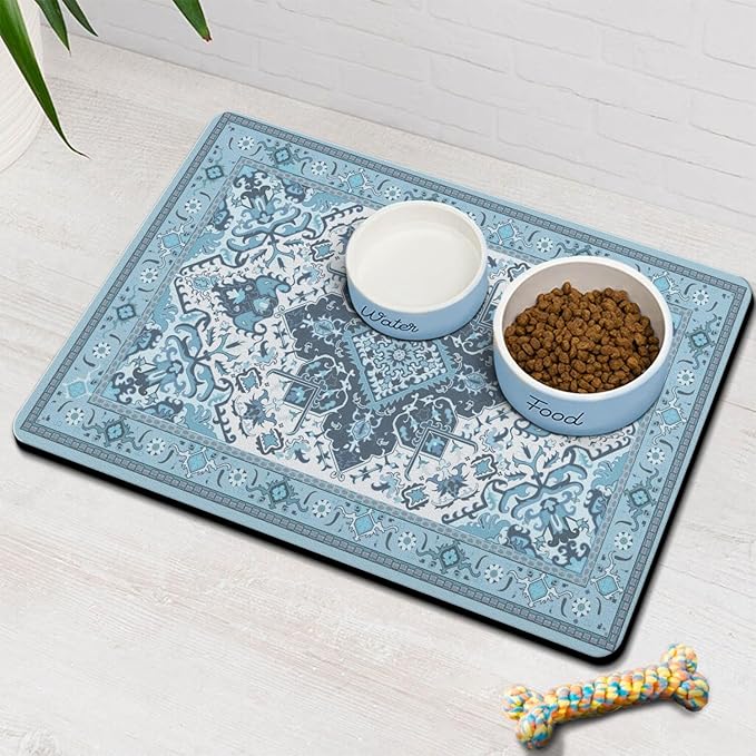 Pet Feeding Mat for Floors Waterproof Dog Mat for Food and Water Absorbent Quick Dry Non Slip mat for Cat Bowls