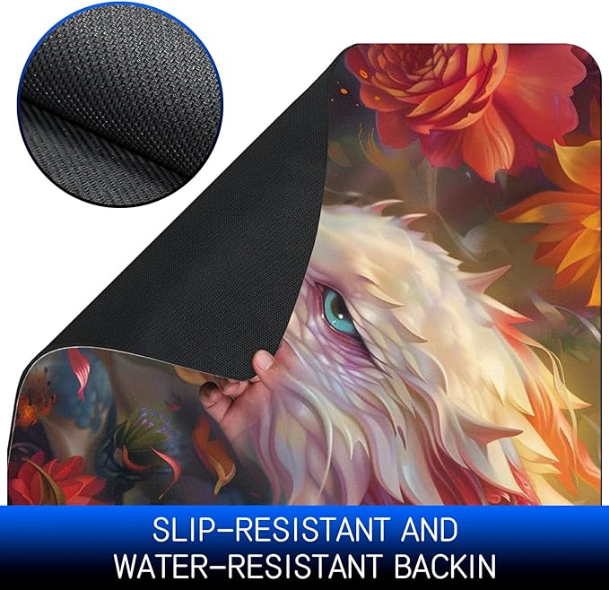 Dog Food Mat, 15.7" x 23.6" Absorbent Pet Feeding Mat for Food and Water, Waterproof Diatom Mud Pet Placemat with Non-Slip Rubber Backing, Cat Bowl Mat for Floors - Pink White Dragon