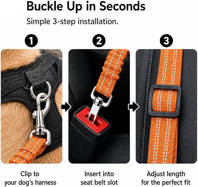 Dog Seat Belt 2Pcs, Retractable Pet Car Harness, Adjustable Dog SeatBelts for Vehicle, Nylon Pet Safety with Elastic Bungee
