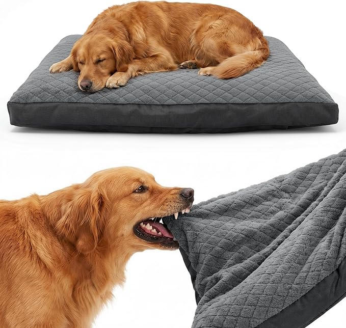 GASUR Indestructible Chew Proof Dog Beds for Large Sized Dogs, Durable Extra Large Dog Ded for Aggressive Chewers,Waterproof Washable Dog Deds for Crate Couch with Removable Cover (Grey, XL, 41"x27")