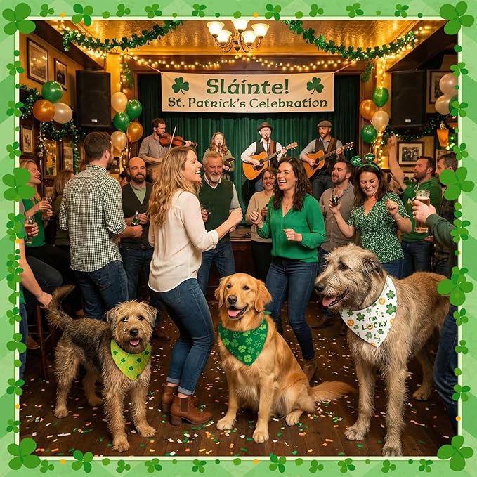 Chunful 120 Pcs St Patricks Day Bandanas Bulk for Dogs Adjustable Irish Shamrocks Clover Green Hat Plaid Triangle Soft Bibs Puppy Bandana for Small Medium Large Pet Costume(25.6 x 17.7 x 17.7 Inch)