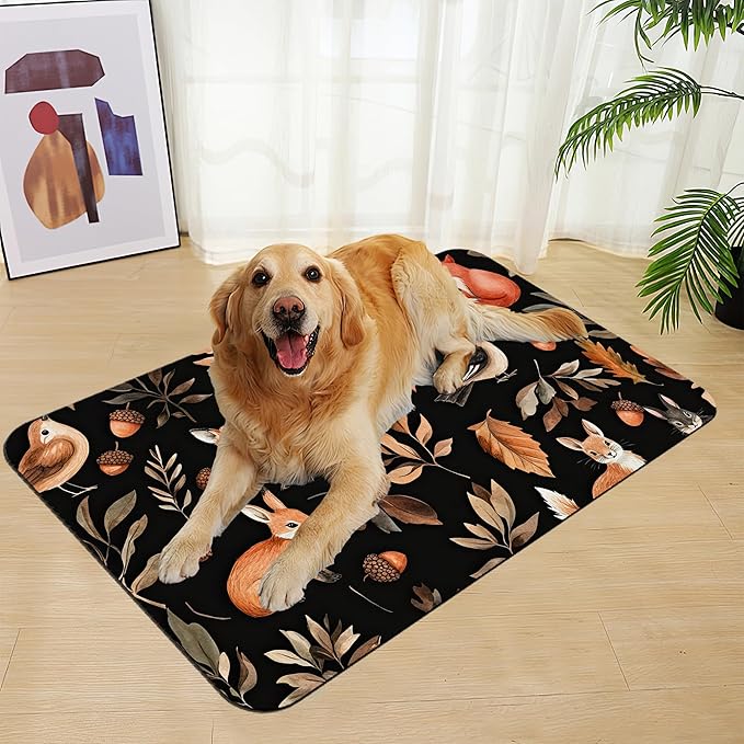 Wild Forest Animals Pet Feeding Mat–Quick Dry Absorbent Dog Cat Food Mat, Non Slip Waterproof Bowl Placemat for Messy Eaters, Pet Accessories for Floors 12"x20"
